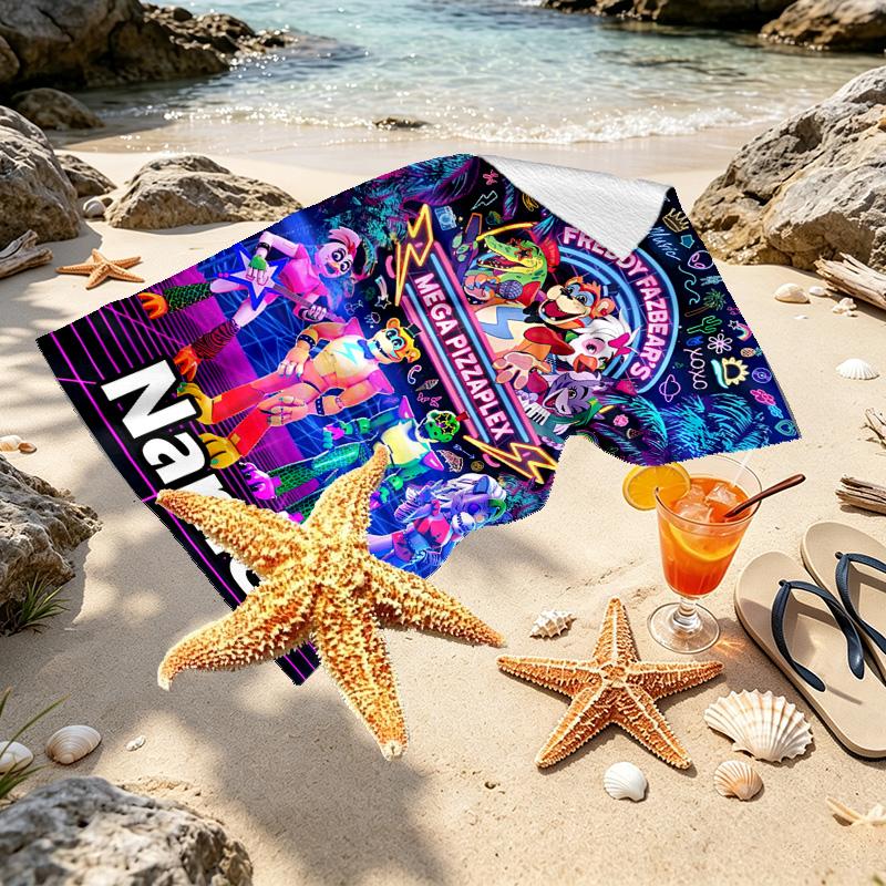 Custom Name Personalized Five Nights at Freddy's Print Beach Towel, for Trip Camping Beach Party Home Decor, Birthday Gift for Family & Friends