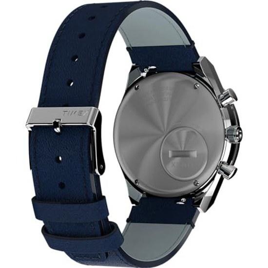 Мужские часы Timex Q Chronograph 40 мм - Черный ремешок Циферблат Корпус из нержавеющей стали Синий Современные