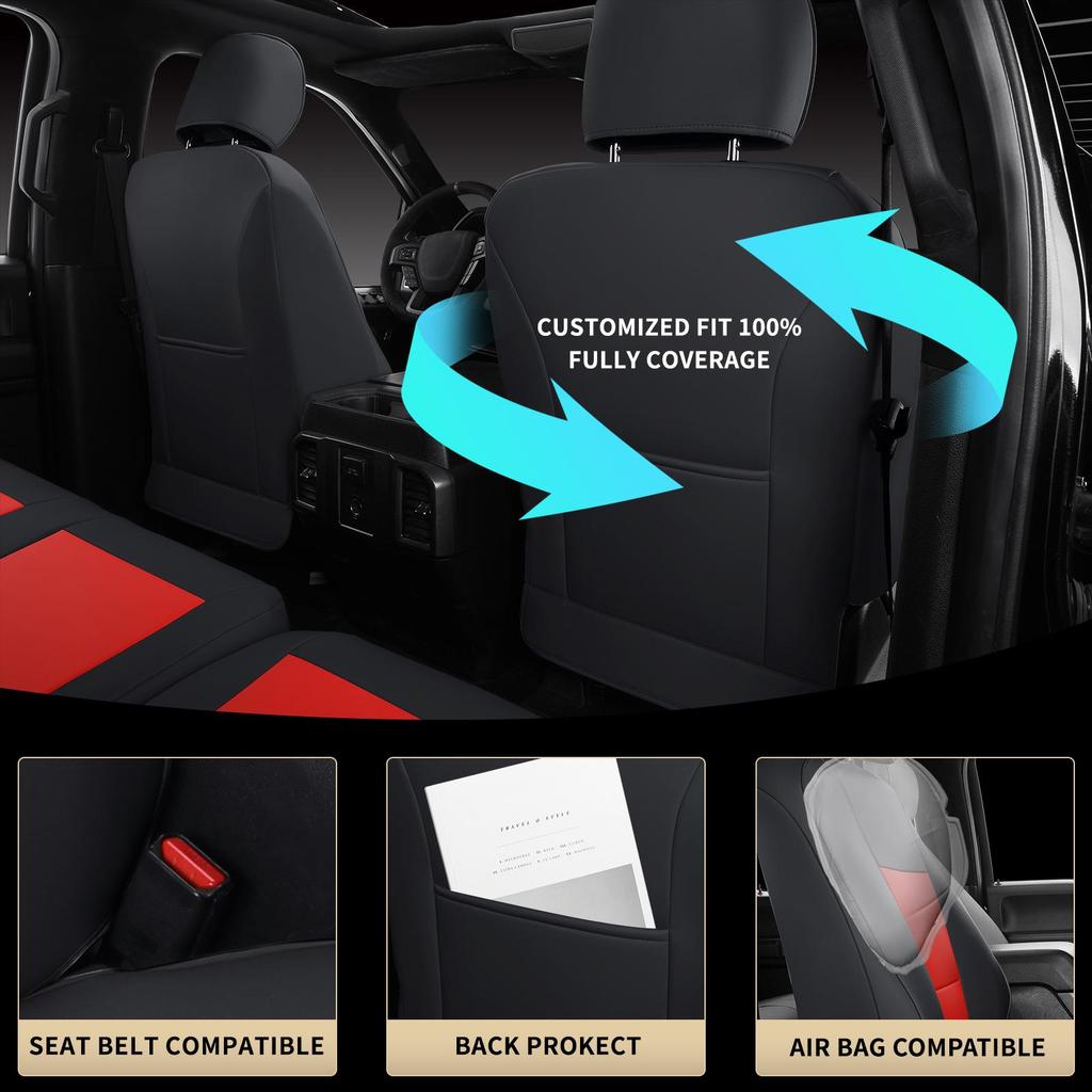 Ford Raptor F150 Leather All-Season Seat Cover, Fully Wrapped, Vehicle-Specific Cushion