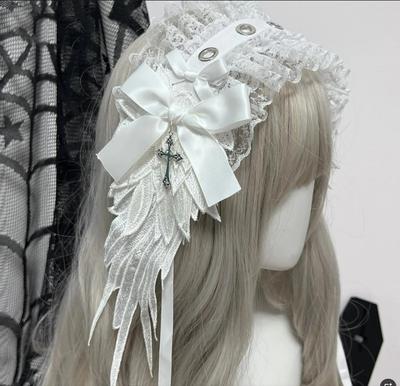 Женский головной убор Harajuku Steampunk Y2K Wing Headband Bow Headband Lolita Gothic Dark Angel Headwear and Hair Accessories
