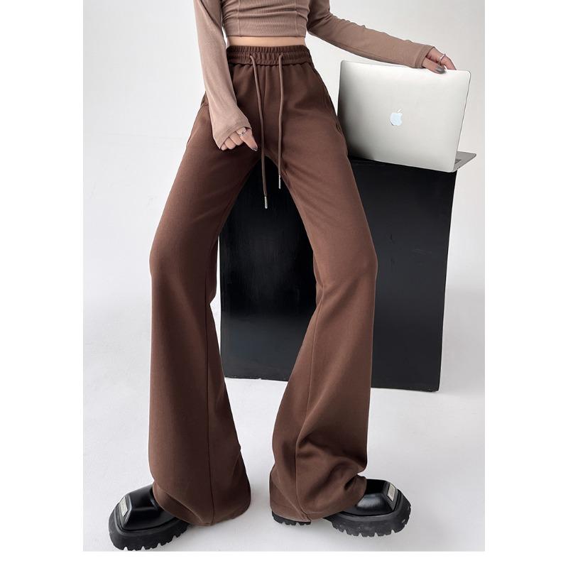 Элегантные женские повседневные брюки-клеш с широкими штанинами, новые модные свободные прямые брюки с высокой талией, женские однотонные простые офисные брюки со шнурком 2344