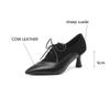 Fashion New Spring Autumn Genuine Leather Lace High Heels Women Pointed Toe Shoes for Women Comfort Women Pumps Zaptos Mujer Black Brown