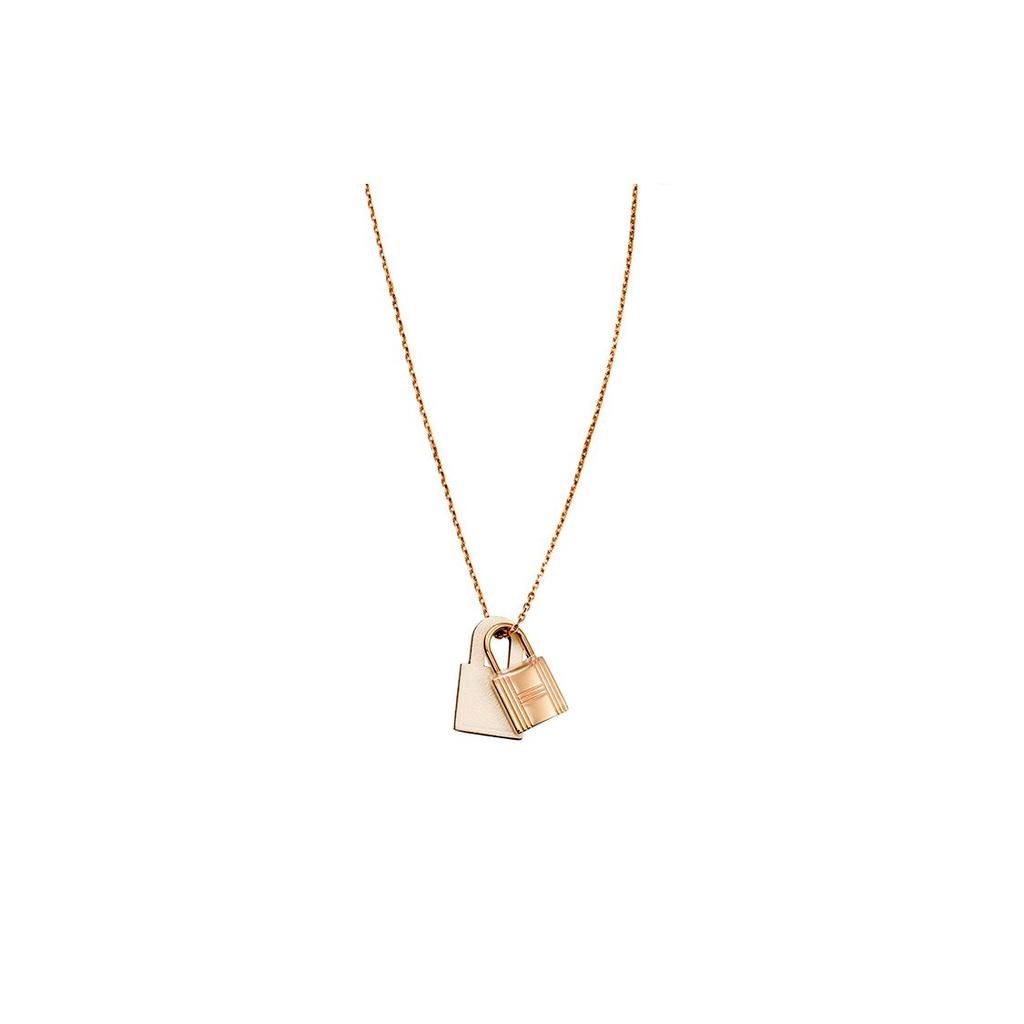 Hermès OKelly Calfskin Lock Pendant Women necklace Gray White Rose-Gold H078852CDI2