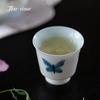 Hand Painted Butterfly Tea Cup Blue and White Teacup Ceramic Retro Cup Puer for Tea Pair Porcelain Chinese Gift Jingdezhen Cups