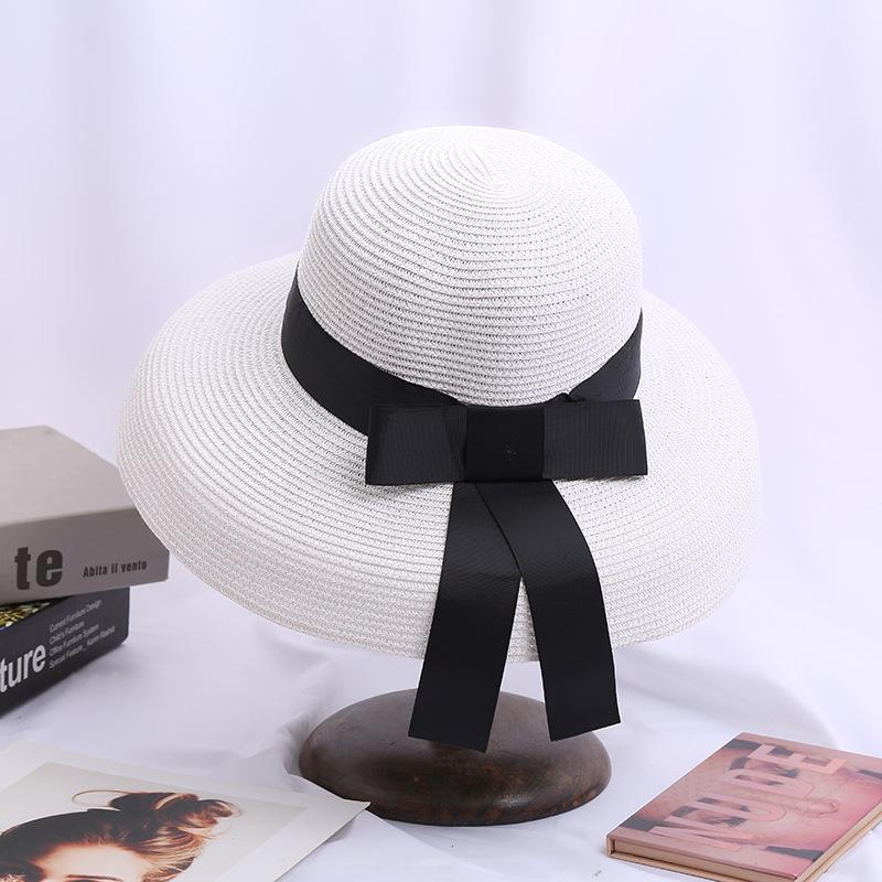 Straw Hat Summer Ladies Sunscreen Sun Hat Big Brim Lighting Hat Hepburn Elegant Bow Outdoor Beach Hat