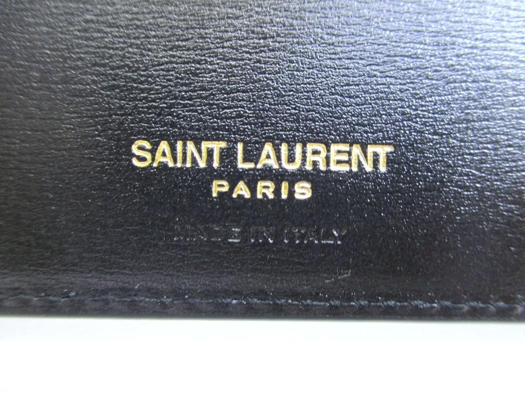 Оригинальный Saint Laurent Paris Черный Кожаный Золотой H/W Двустворчатый Кошелек для купюр #a850 Открытая коробка