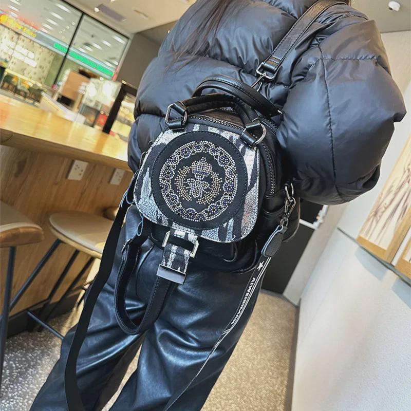2024 Women's Fashion Versatile Diamond Backpack: Three-Purpose Shoulder, Handbag & Contrast Color Design