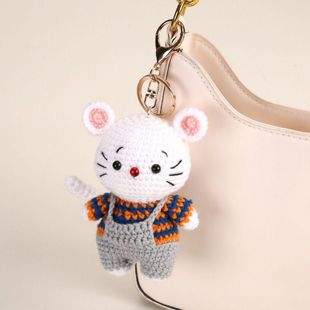 Backpack Charm Knitted Animal Keychain Handwoven Crochet Doll Key Ring Animal Pendant Friend Gifts