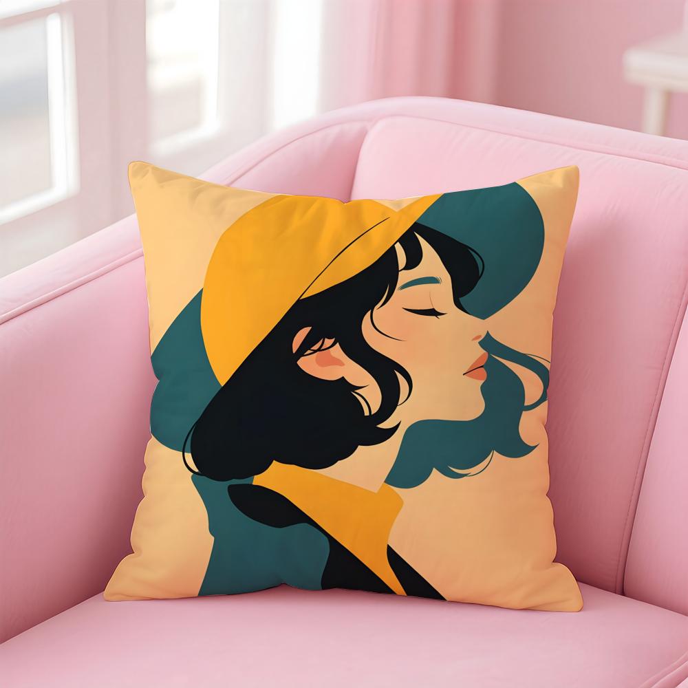 AAbstract FFigure Print Cushion Cover Linen Pillowcase Cover Soft Decor for Sofa Home Room