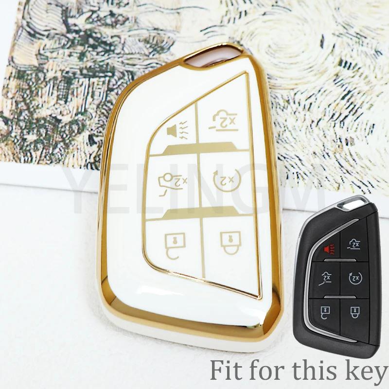 6 Buttons TPU Car Key Case Cover for 2020 2021 2022 2023 Cadillac Escalade Remote Key Shell Fob Whith Keychain Car Accessories