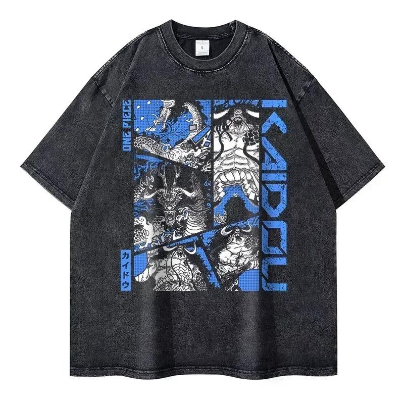 Стильная washed футболка унисекс Streetwear Оверсайз Y2K Хлопок Высокое качество L-Luffy Манга Топы Футболки 100% Хлопок Женская Мужская Одежда