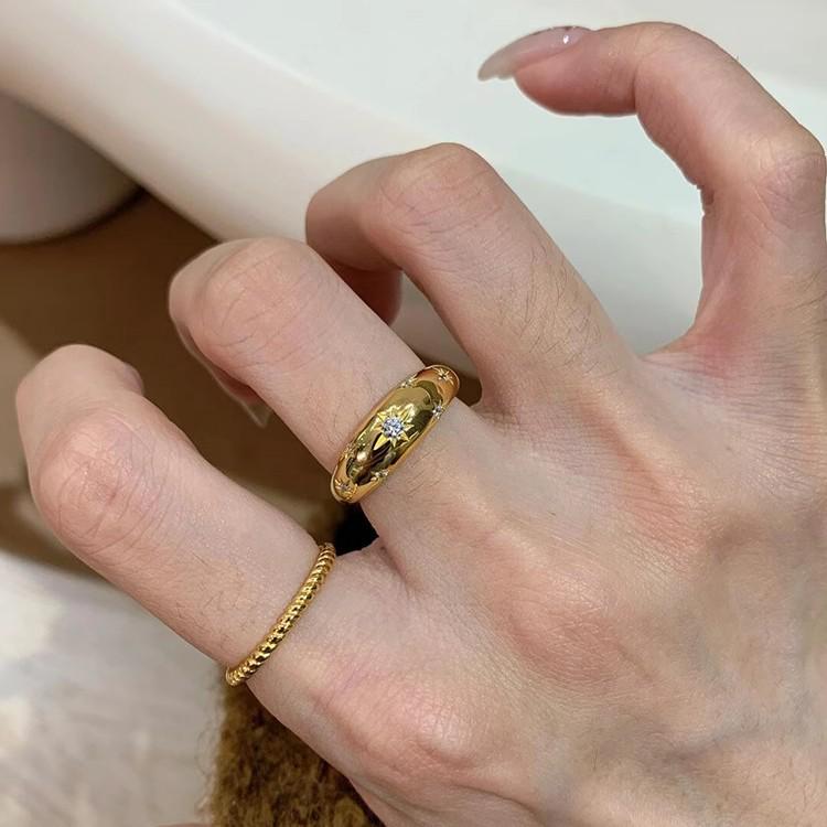 Starburst Micro-Pave Open Ring: Versatile Chinese Tide Style for Women