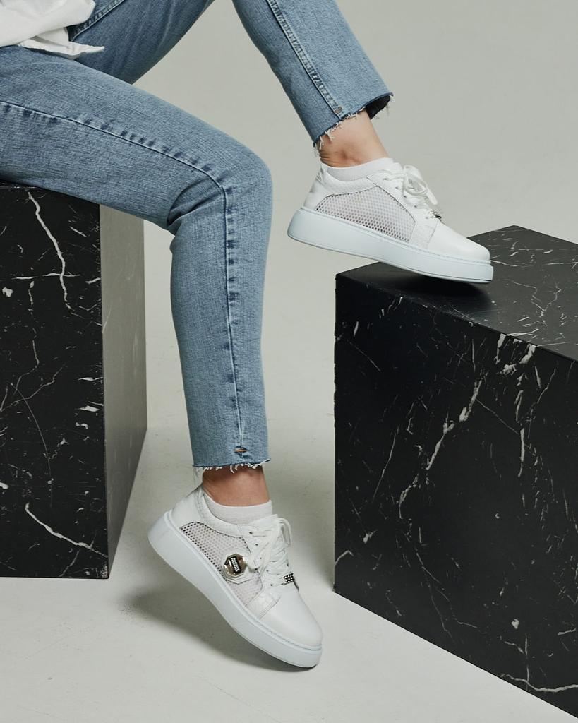 Sneakers with Mesh Krula 756366 36 White Leather