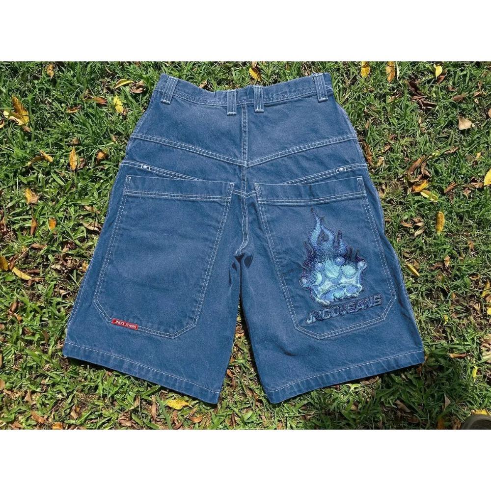 Хип-хоп ретро джинсовые шорты Y2k синяя стирка широкие прямые рабочие брюки мужские и женские уличные шорты одежда