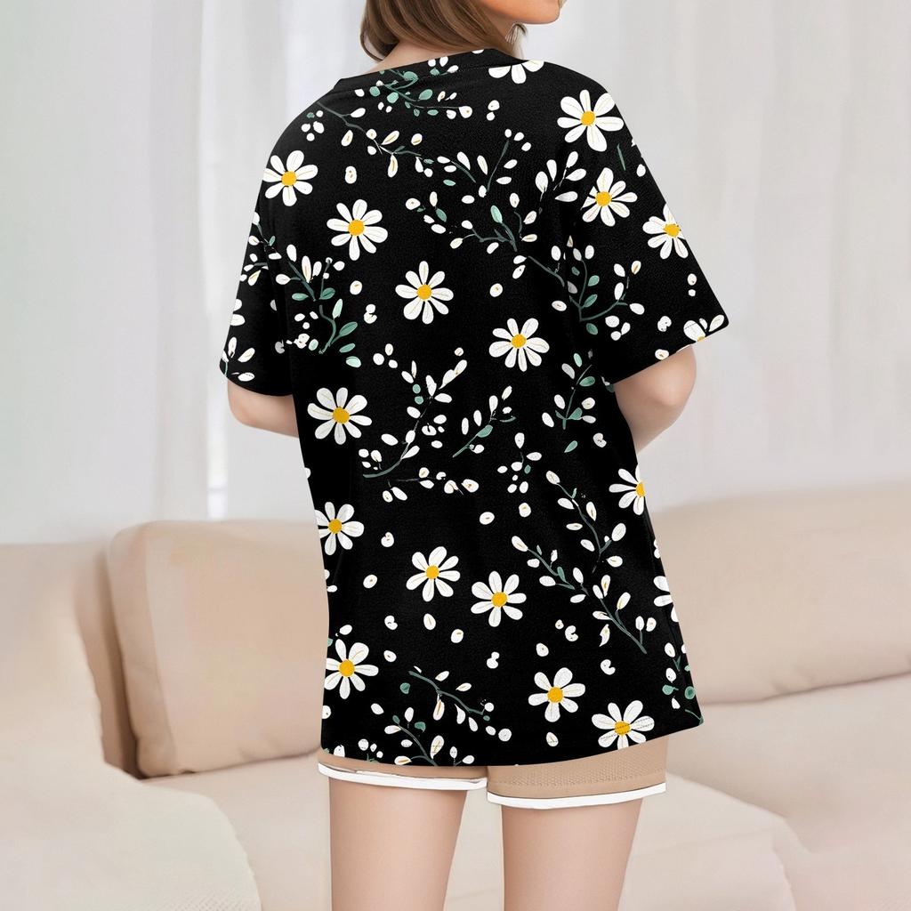 Women's T Shirt Tee Printed Short Sleeve Daily Weekend Fashion Basic V Neck Regular Top