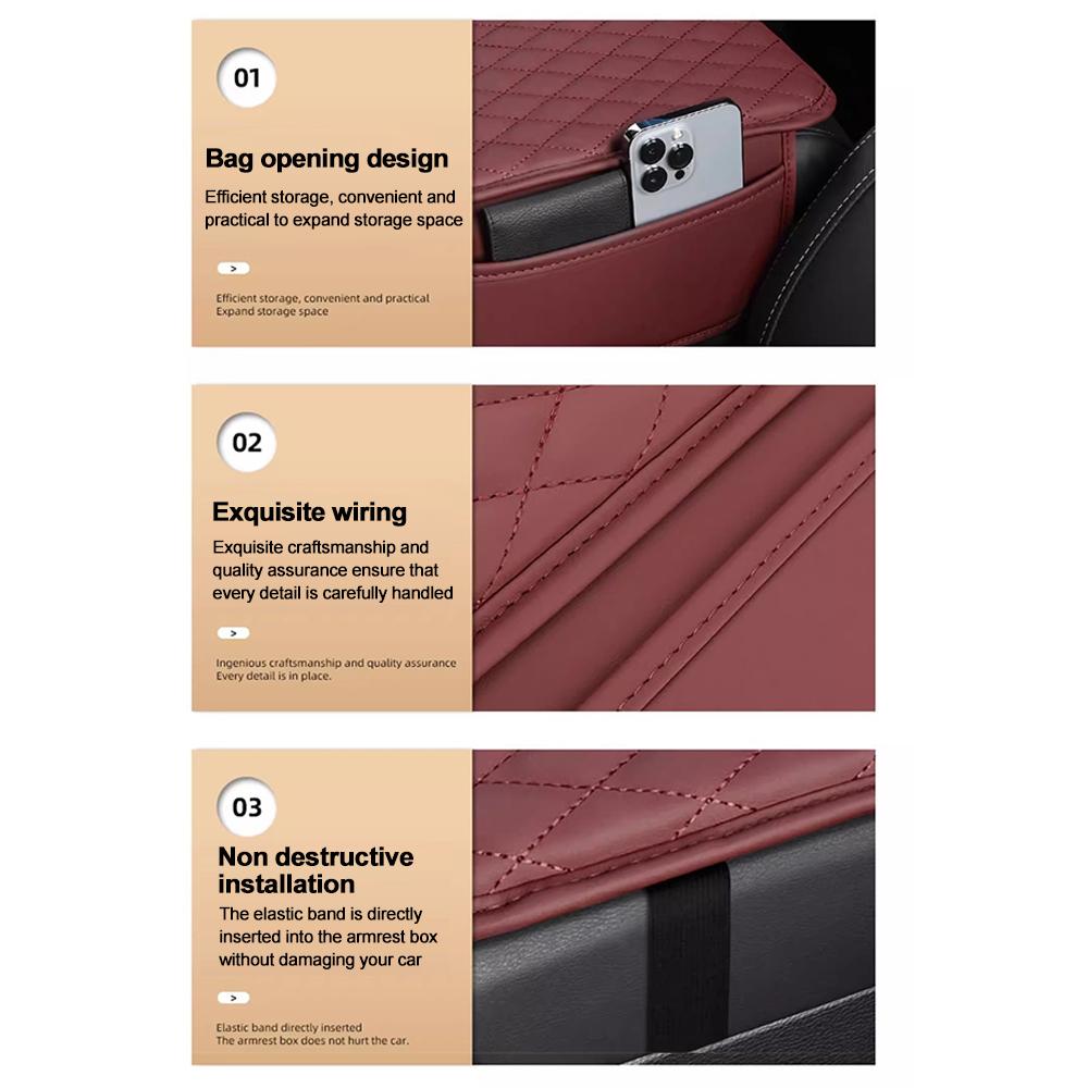 PU Leather Car Armrest Mat Center Console Arm Rest Protection Cushion With Storage Pockets Armrests Storage Box Cover Pad