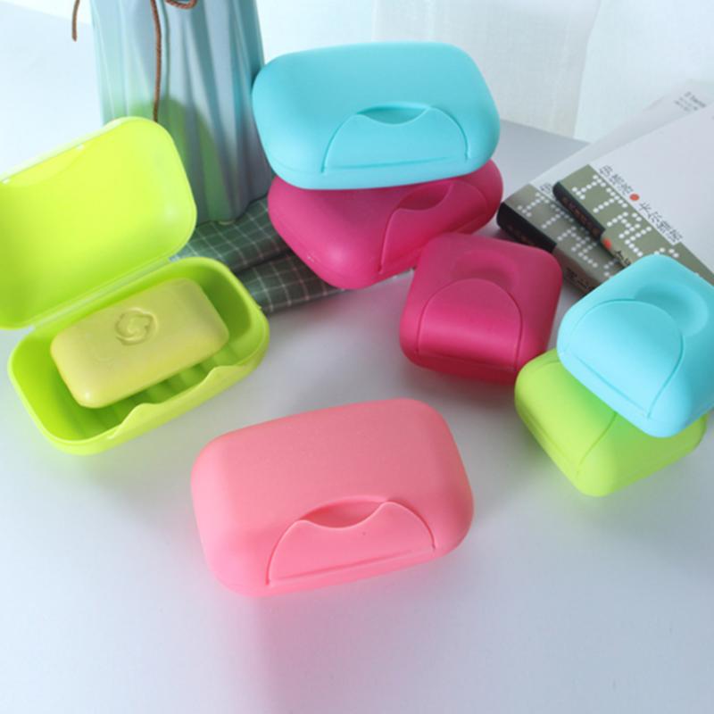 Портативная дорожная мыльница-контейнер для ванной комнаты, мыльницы для дома из пластика с крышкой, маленькие/большие размеры, держатель для мыла цвета конфет