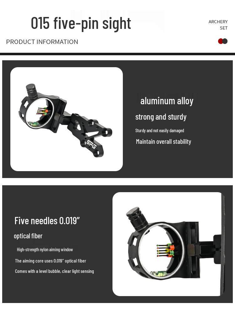 SP2000 Compound Bow Accessories: Shock Absorber, Five-Pin Sight, Whisker Biscuit Arrow Rest, Wrist Sling.