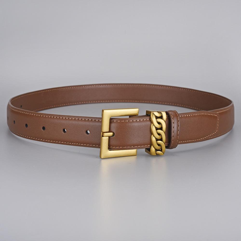 PU Leather Leather Belt Gold Buckle Waist Band Luxury Jeans Belt All Occasions