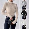 Women Knitting Tops Turtleneck Long Sleeve Solid Color Sweater Slim Fit Ribbed Bottom Tops Winter Knitwear