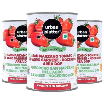 Urban Platter Целые очищенные томаты Сан-Марцано в томатном соке, 400 г / 14 унций [Упаковка из 3 шт., вес без жидкости 260 г, DOP, продукт Италии]