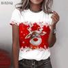Short Sleeve Christmas Deer Pattern Women Street T-Shirts Oversized O-Neck 3d Printed Christmas Festival Ladies Casual Tops
