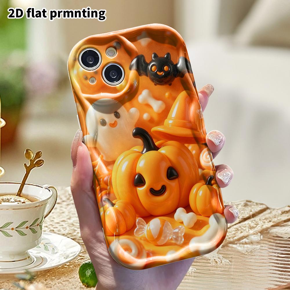Phone Case: 2D flat design, suitable for iPhone 18, 17, 16, 15, 14, 13 Pro protective cases, Halloween pumpkin theme, perfect holiday gift for Christm