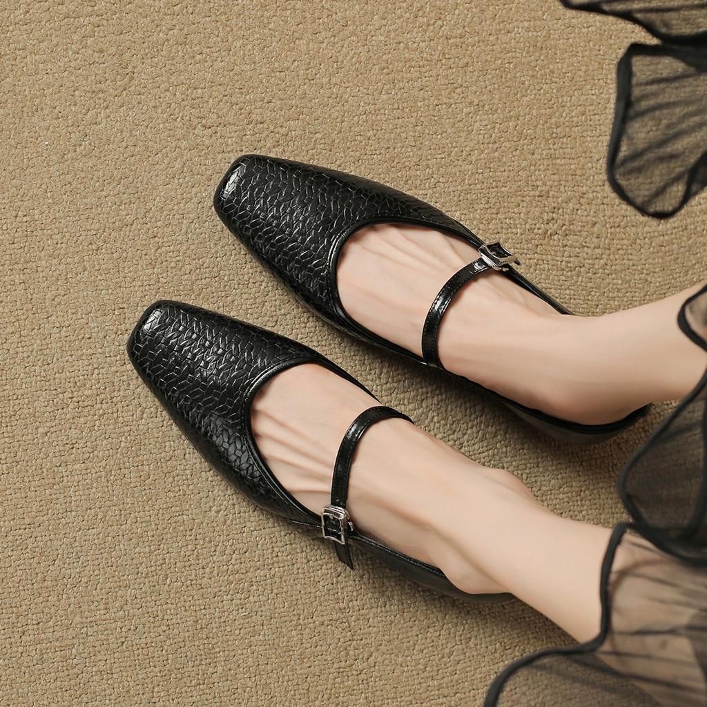 [British century old brand] Coarse heel, shallow mouth, straight strap, comfortable square toe, woven versatile and fashionable women's single shoes