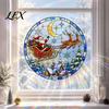 Glue Free Window Sticker Christmas Santa Sleigh Suncatcher Cling, Stained Glass Style Static Removable Film Sticker, Rainbow Xmas Decor for Home Shop