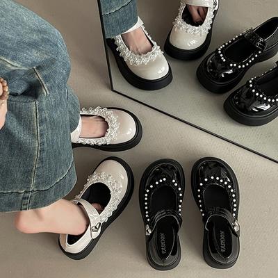 Жемчужные туфли из маленькой кожи женские летние модные ретро с пряжкой с юбкой на платформе Мэри Джейн одинарные туфли