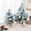 Snowy Mini Christmas Tree Small Tabletop Artificial Flocked Tree with Balls Bow And Cloth Bag Base for Home Office Desk Decor