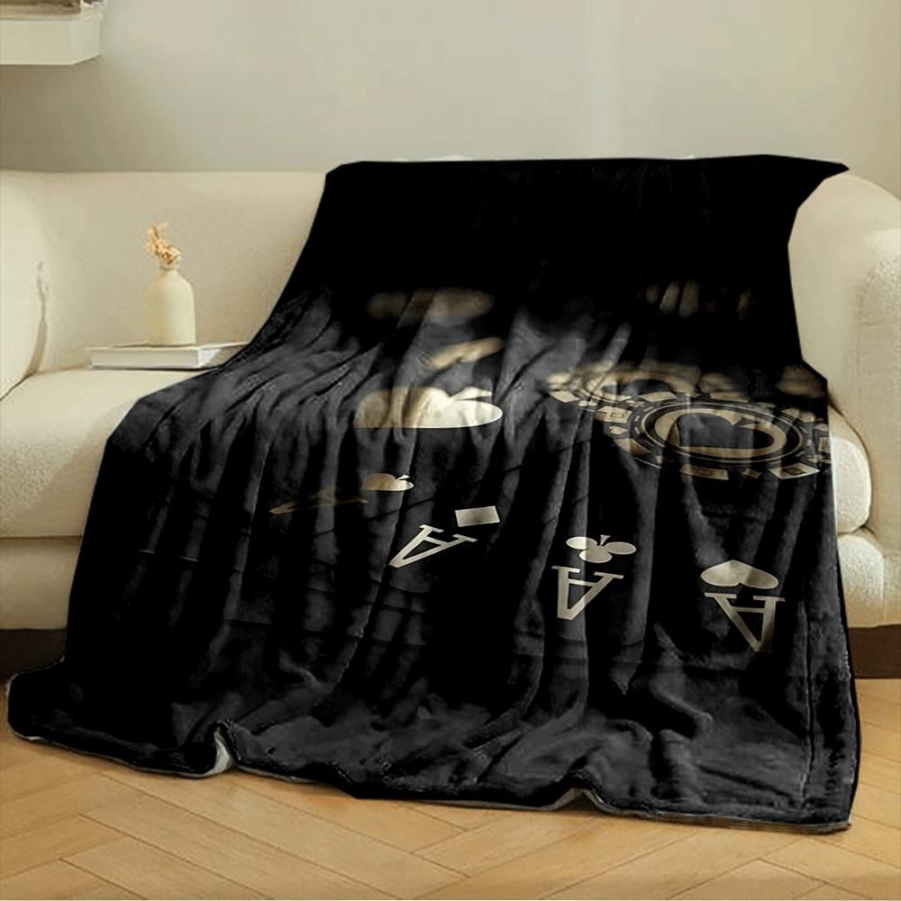 Black and gold playing cards and chips arranged in a neat, elegant layout. for all seasons blanket lunch break throw gift