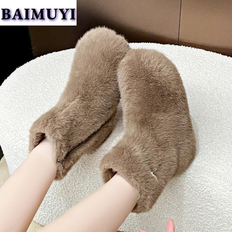 Зимние меховые балетки, ботильоны, плюшевые теплые ботинки, мода 2025 года, дизайнерские новые удобные повседневные ботинки для ходьбы в готическом стиле, челси, женские ботинки