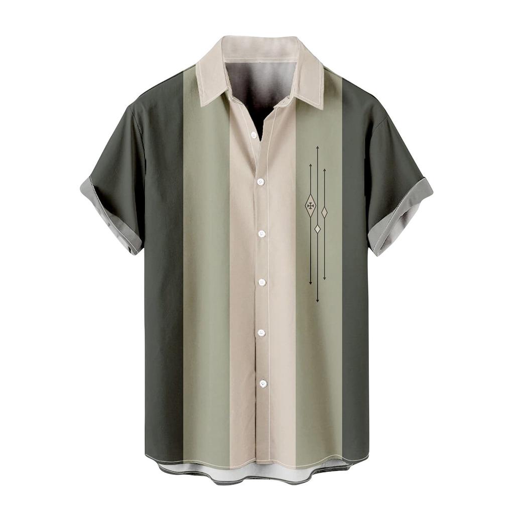 Men's Vintage Bowling Shirt Short Sleeve Button Down Hawaiian Summer Beach Printed Casual Shirts
