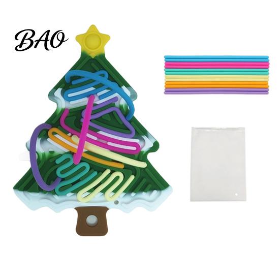 Silicone Sensory Board Activity Board, Christmas Tree Rainbow Ice Stick French Fries Strips with Strings, Silent Fidget Toy for Stress Relief