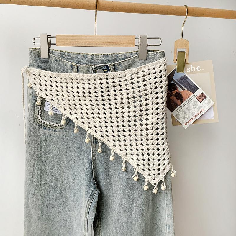 Lace Hollow Fringed Fart Curtain Triangular Waist Scarf Shawl Jeans Stacked Artifact Hips Thin Skirt