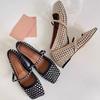 Sheepskin Version~ French Square Head Rhinestone One-word Buckle with Mary Jane Women's Shoes Inner Height Increase Shallow Mouth Ballet Single Shoe