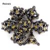 7 Pcs Black Yellow Skull Head Metal Dice Hollow Metal Polyhedral Dice Set Suitable for Role-Playing RPG Board Game Card Game