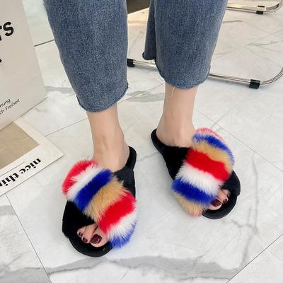 Большой размер 43 зимние новые стильные плюшевые тапочки для девочек роскошные пушистые меховые тапочки модная обувь плюшевые крестовые домашние теплые тапочки для женщин
