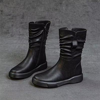 Простые универсальные ботинки Мартин женские осенне-зимние коричневые полусапоги удобные теплые плиссированные ботинки на толстой подошве