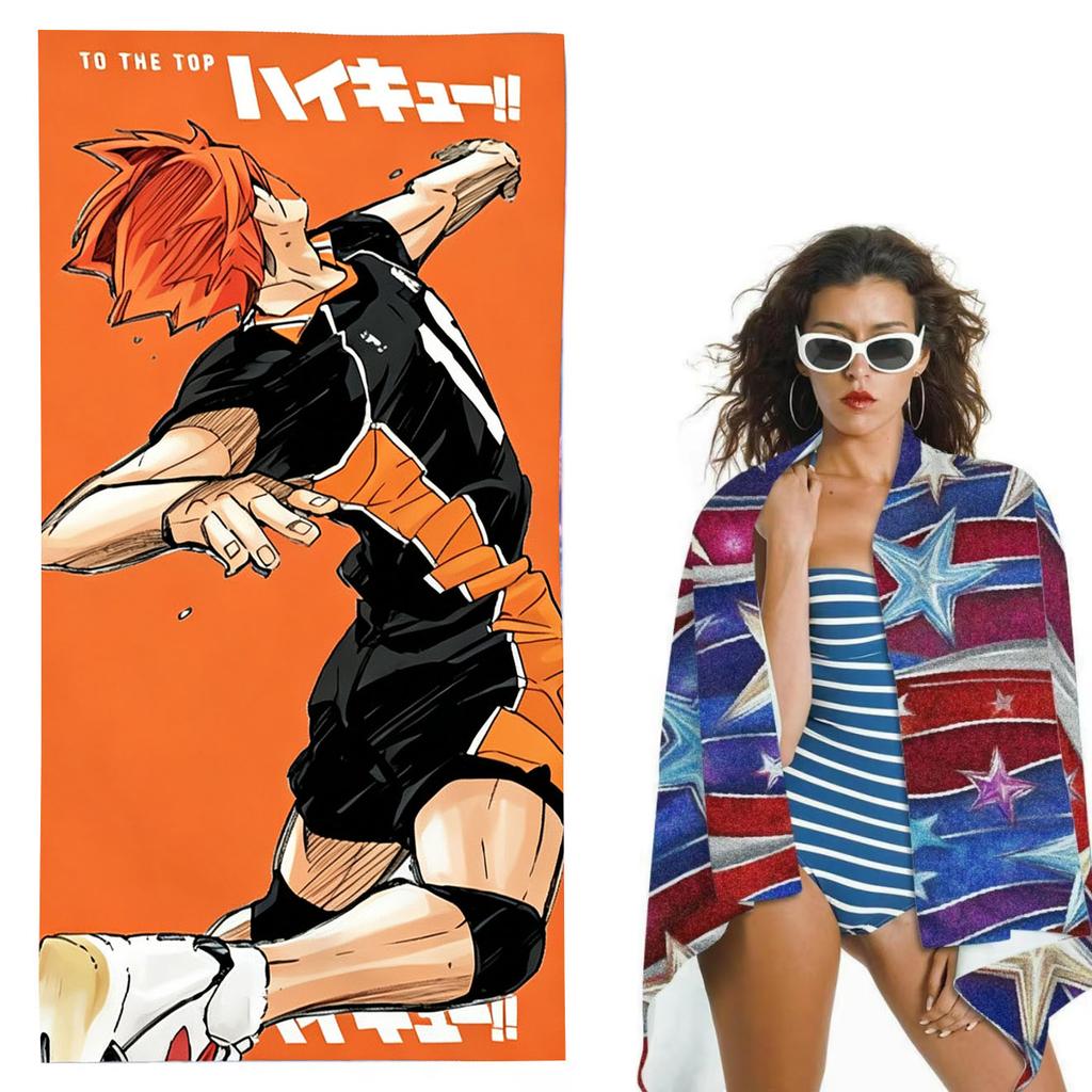 1 шт. H-Haikyuu H-Хината Сёё Принт Микрофибра Пляжное полотенце Быстросохнущее Впитывающее Без песка для Пляжа Тренажерного зала Ванной Комнаты Аксессуары