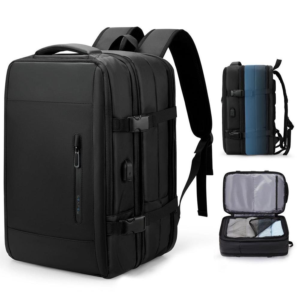Business Travel Backpack for Men Expandable Water Resistant Backpack with USB, Black Laptop Backpack 15.6 Inch for College Work