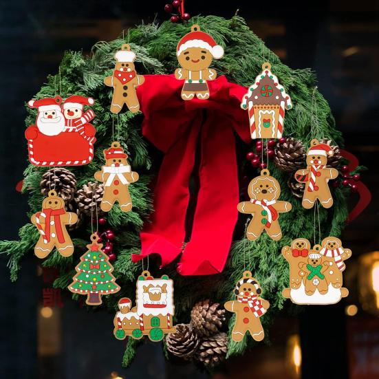12 шт. Подвеска в виде пряничного человечка, рождественские украшения, подвесные украшения в виде Санта-Клауса с шнурком для украшения рождественской елки