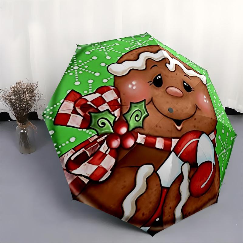 1pc Gingerbread Man Print Automatic Open/Close Umbrella with Windproof, 8-Rib Sturdy Canopy, , Outdoor Accessory, Ideal for Gifts yy251117035