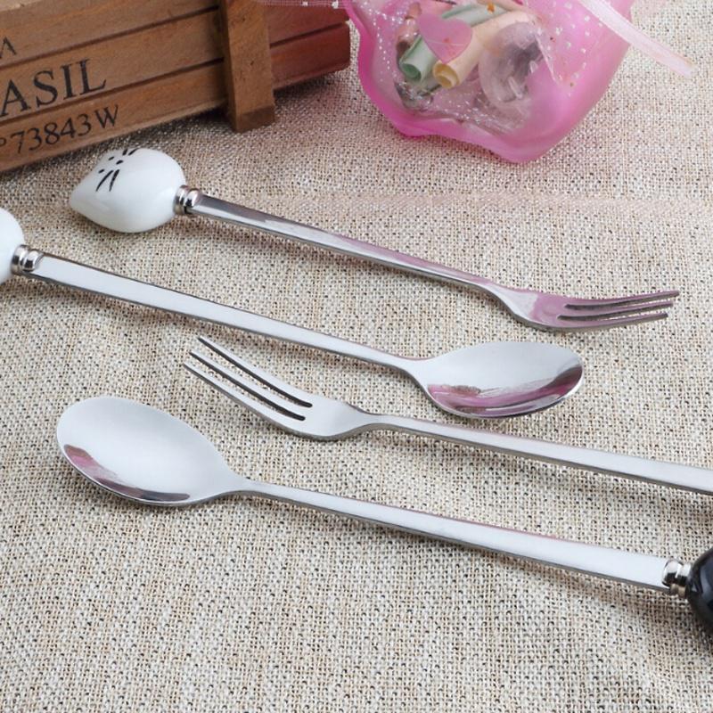 Stainless Steel Cartoon Spoons Cute Cat Coffee Spoon Tea Fork Tool