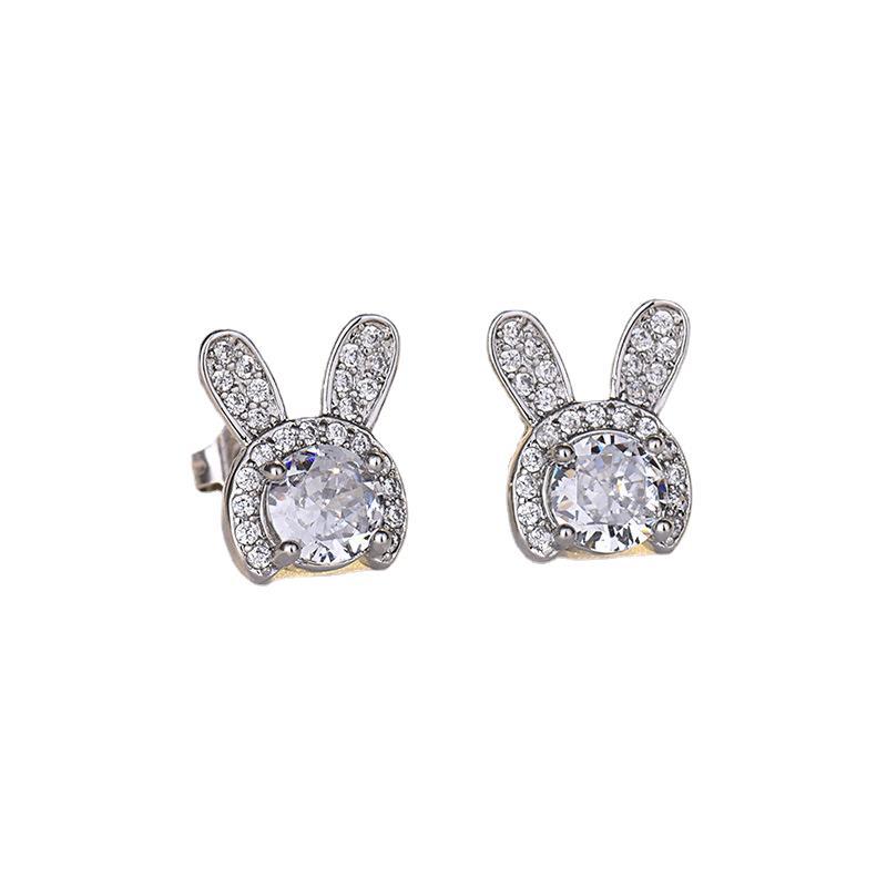 New Diamond-inlaid Earrings Sweet Girl Style Hollow Rabbit Earrings Female Elegant Cartoon Rabbit Jewelry