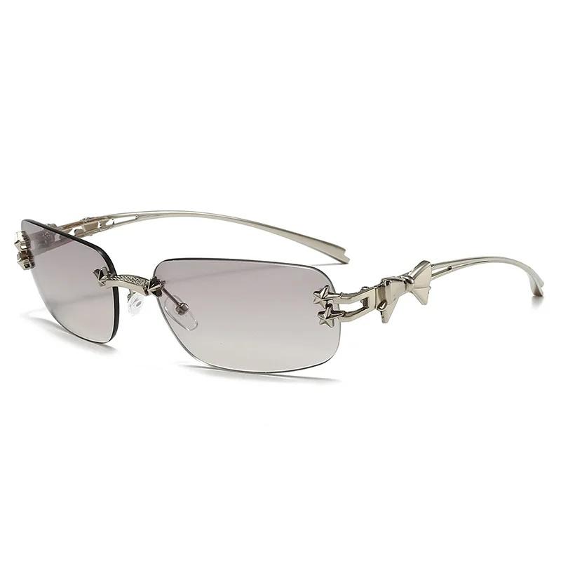 Fashionable Frameless Sunglasses Women Metal Frame Unisex UV400 Protection Summer Glasses High-End Eyewear