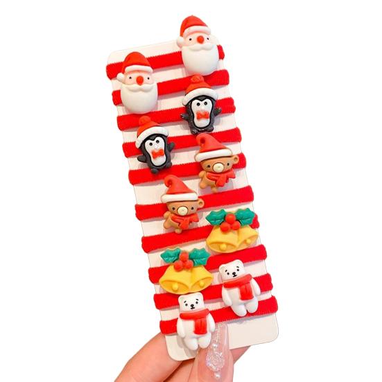 10 шт. Заколки для волос для девочек Снеговик Снежинка Санта Клаус Рождественская тематика Кольца для волос Хвосты Пучки Косы Рождественские праздничные аксессуары для волос