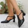 Fashion One-line Strap Block Heel Single Shoes Autumn New Pointed Toe Shallow Mouth Hollow Non-slip Wear-resistant High Heels
