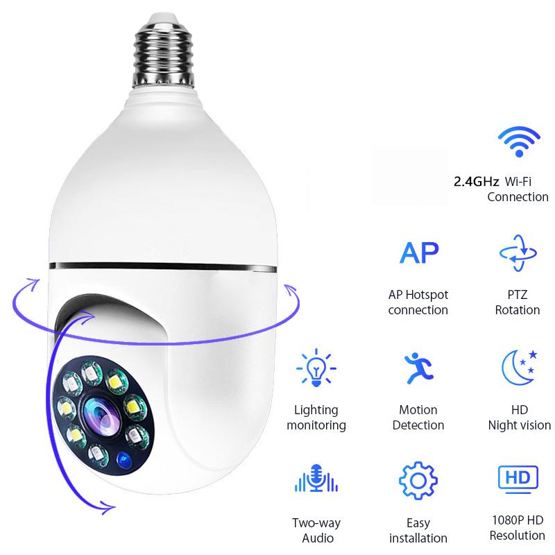 Мини Wi-Fi лампочка E27 IP-камера - Полноцветное ночное видение + Автоматическое отслеживание людей, Монитор безопасности для внутренней surveillance